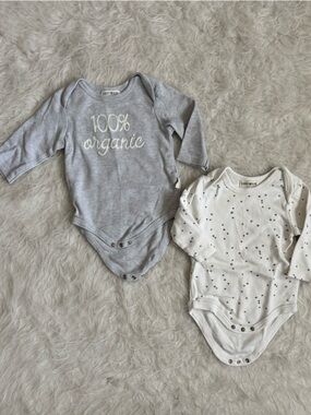 Organic Baby Bodysuit Set - White and Gray